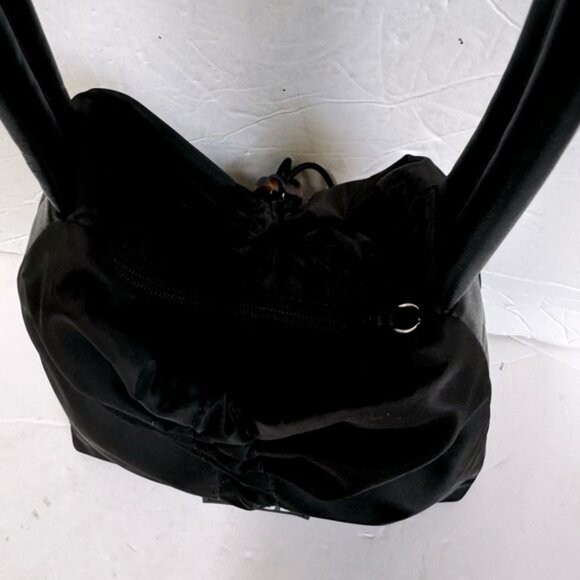 STAUD Felix Shoulder Bag Nylon Leather Trimmed Ruched Shell Tote Logo Zip Pocket - Picture 13 of 16